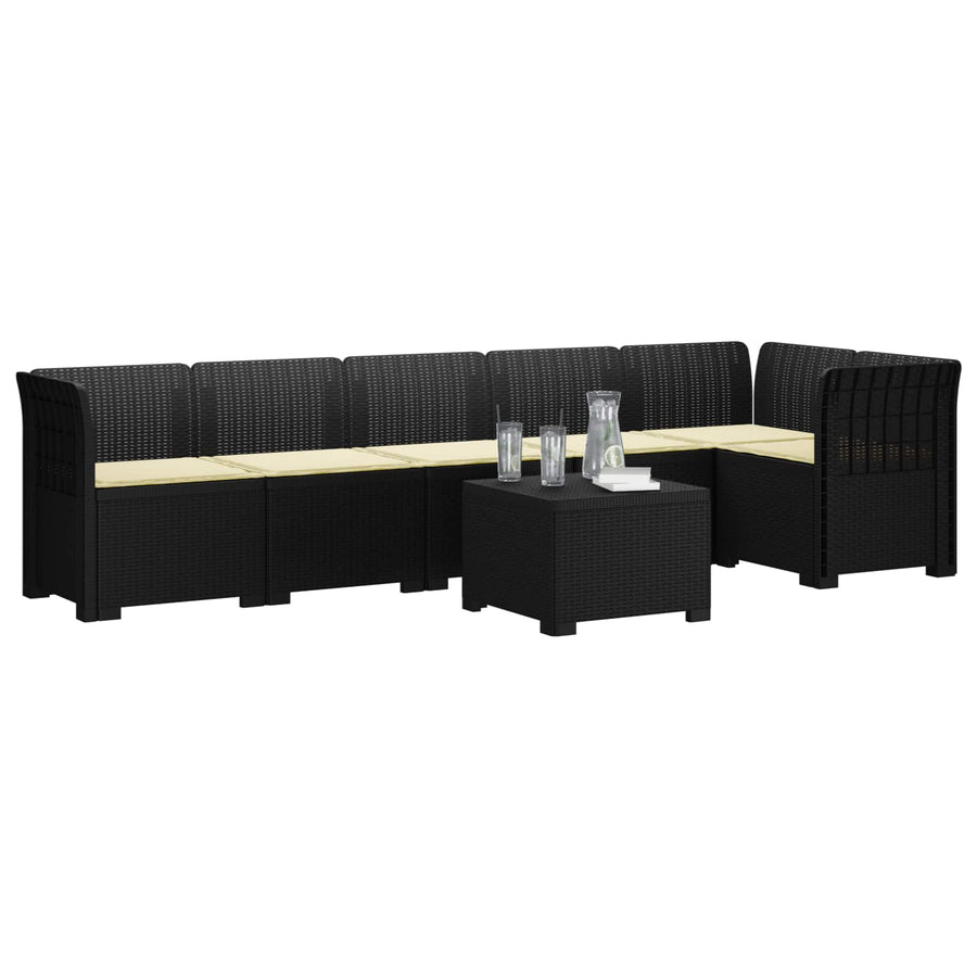 6-Zits Tuin Sofa met Kussens Rattan Look PP Antraciet