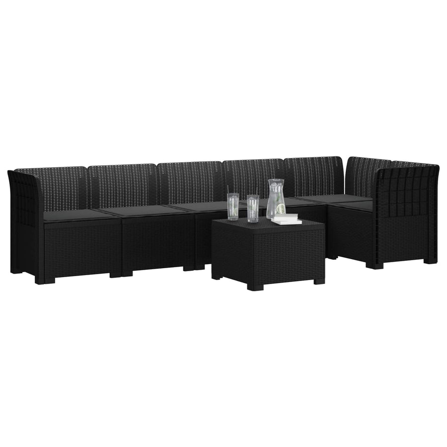 6-Zits Tuin Sofa met Kussens Rattan Look PP Antraciet