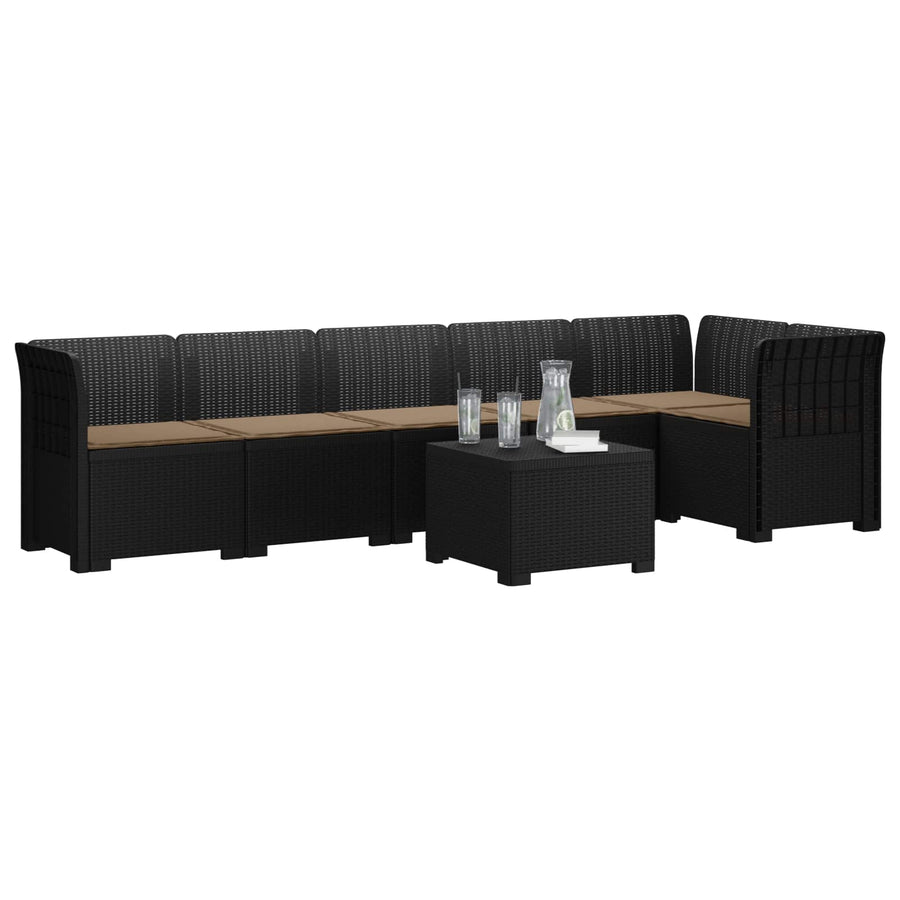 6-Zits Tuin Sofa met Kussens Rattan Look PP Antraciet