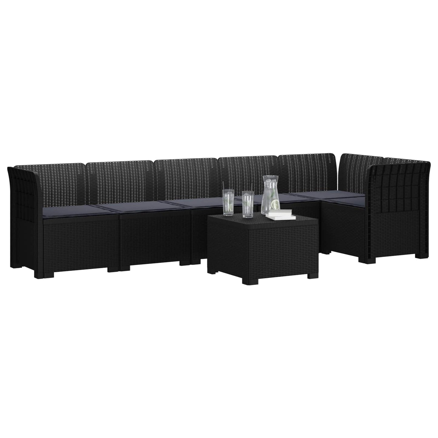 6-Zits Tuin Sofa met Kussens Rattan Look PP Antraciet