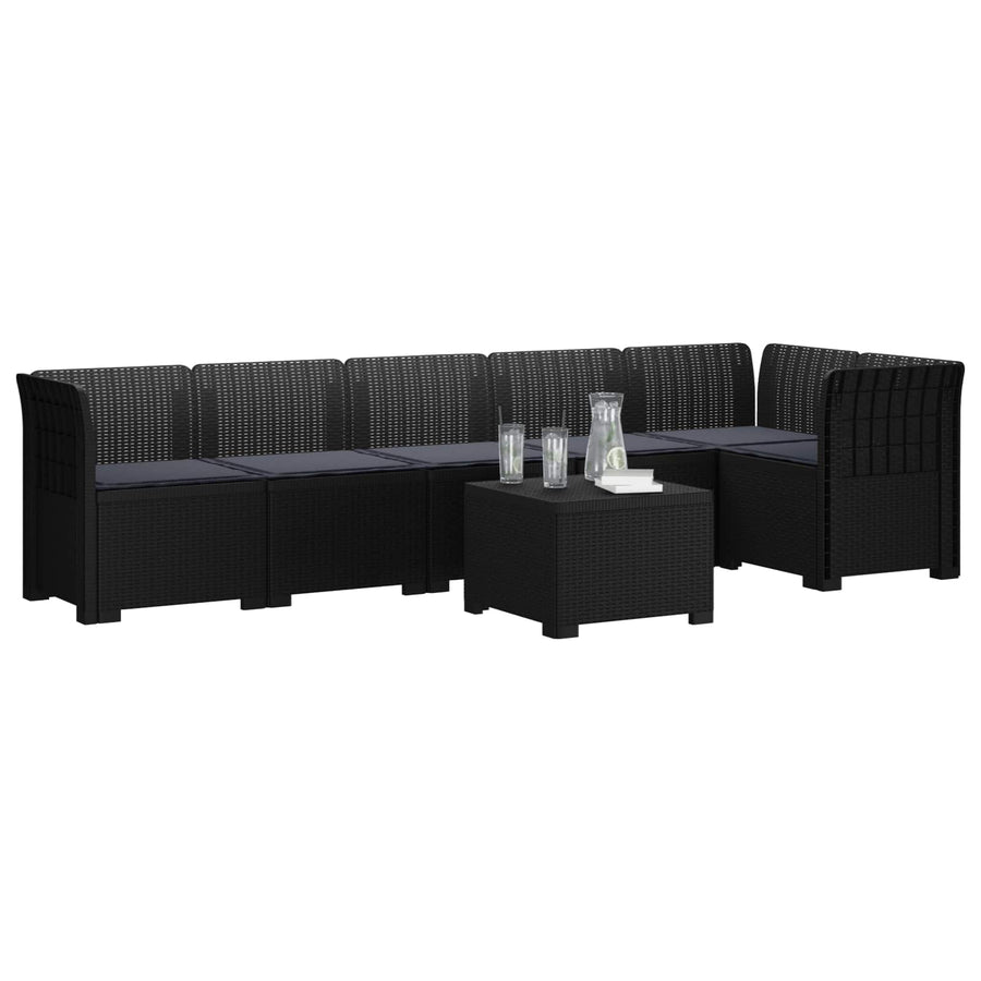 6-Zits Tuin Sofa met Kussens Rattan Look PP Antraciet