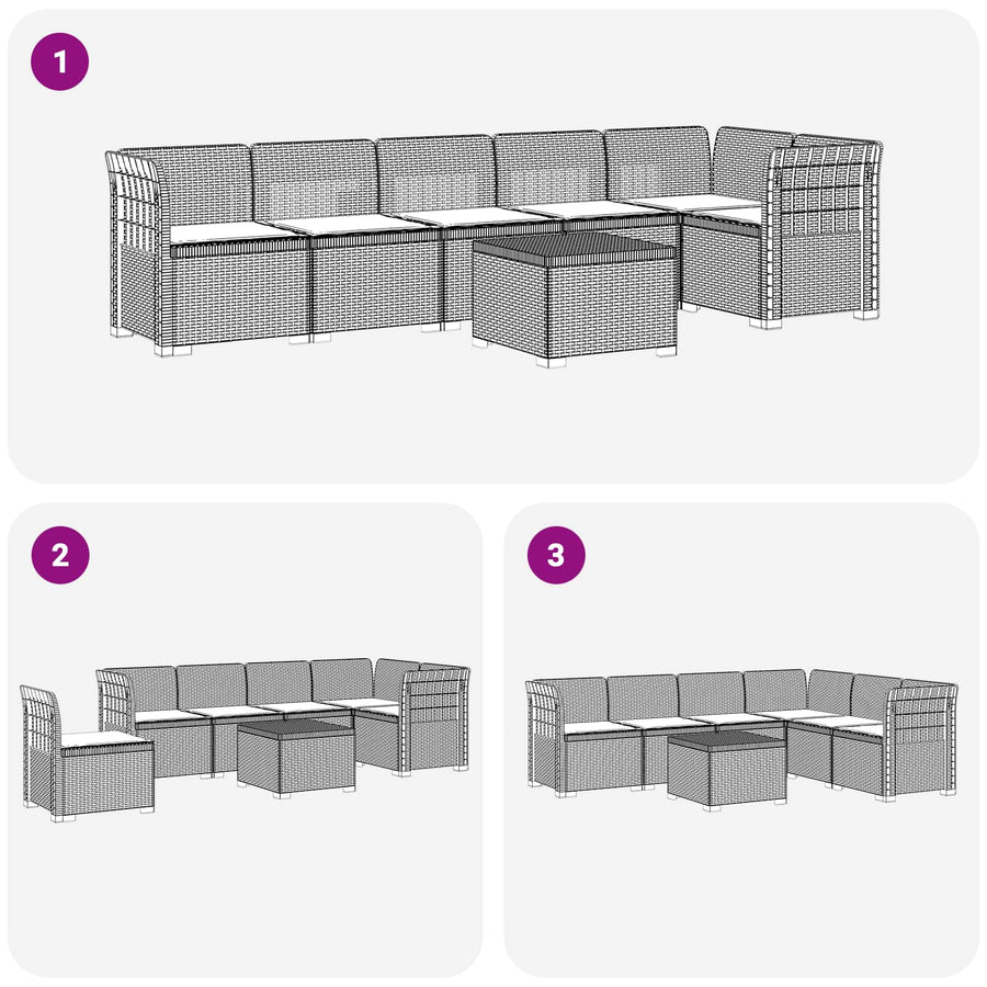 6-Zits Tuin Sofa met Kussens Rattan Look PP Antraciet