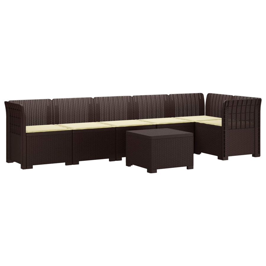 6-Zits Tuin Sofa met Kussens Rattan Look PP Bruin