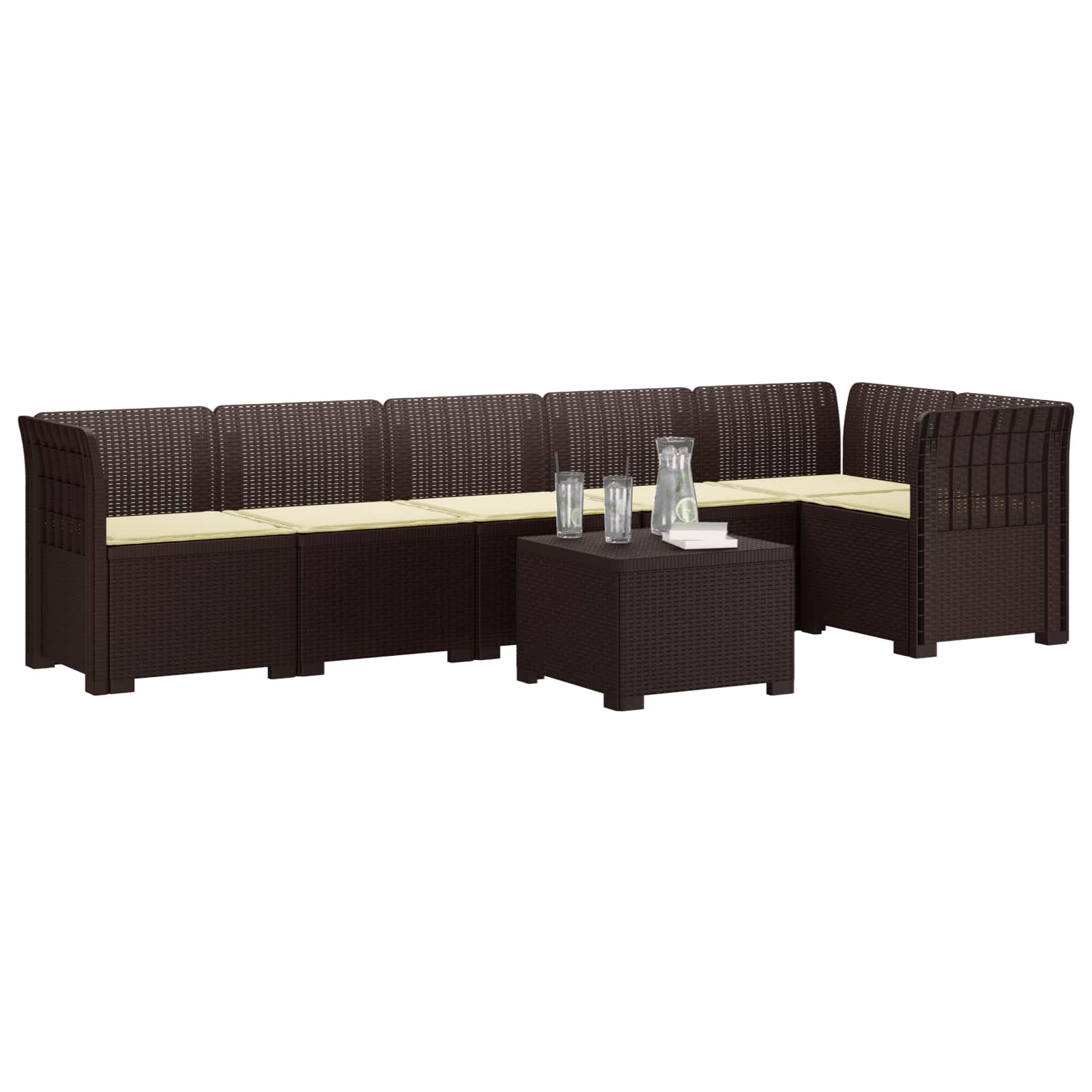 6-Zits Tuin Sofa met Kussens Rattan Look PP Bruin