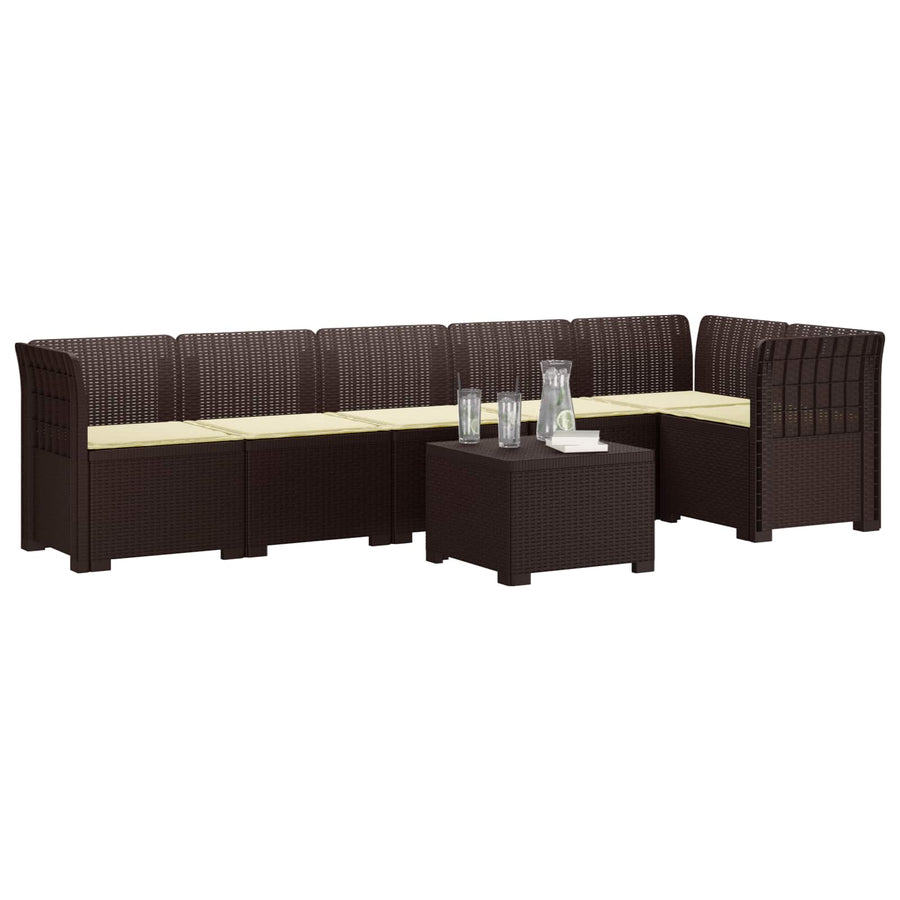 6-Zits Tuin Sofa met Kussens Rattan Look PP Bruin