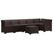 Tuinbank 6-zits rattan look PP bruin met kussens