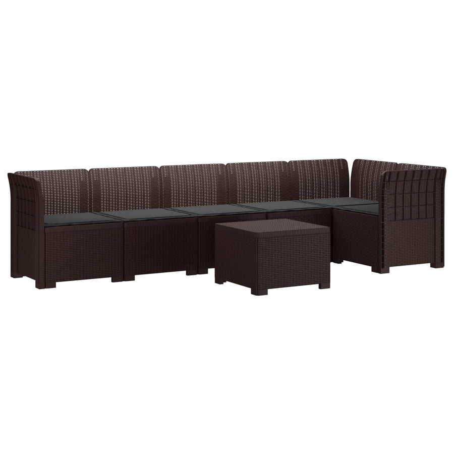 6-Zits Tuin Sofa met Kussens Rattan Look PP Bruin