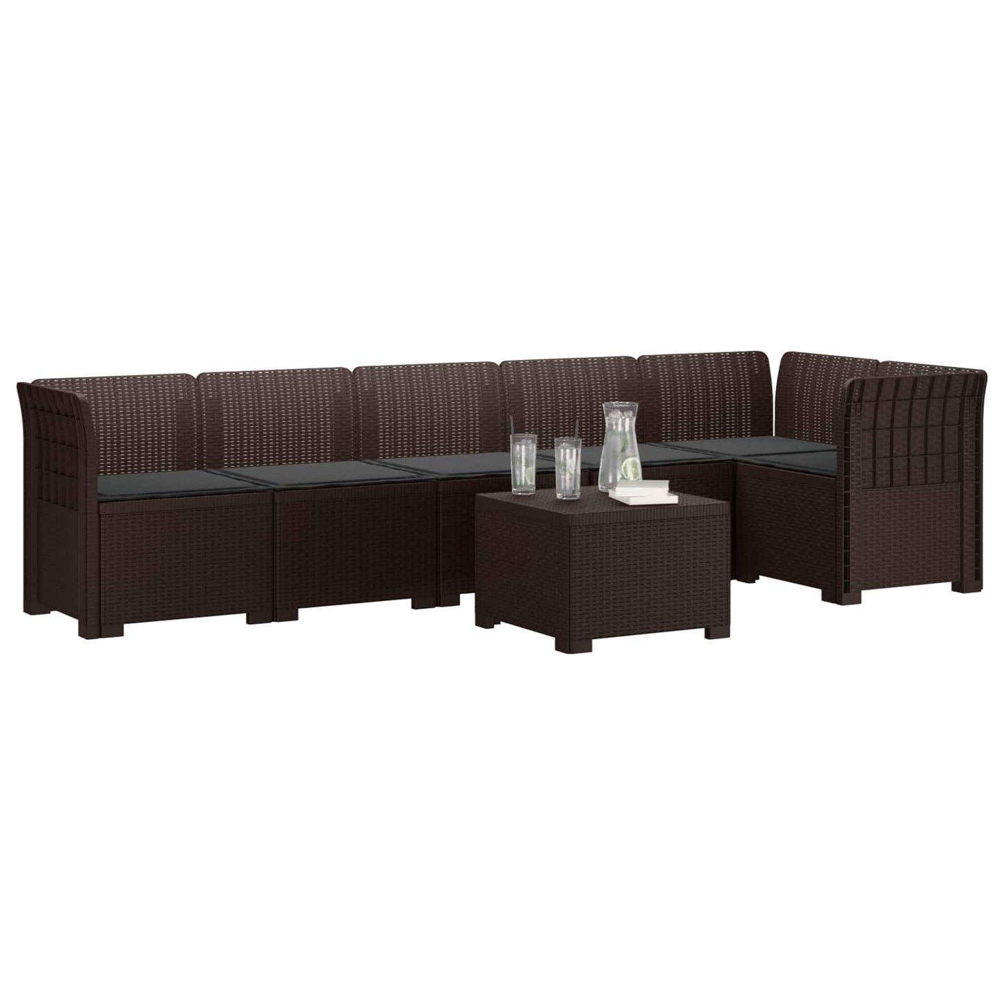 6-Zits Tuin Sofa met Kussens Rattan Look PP Bruin