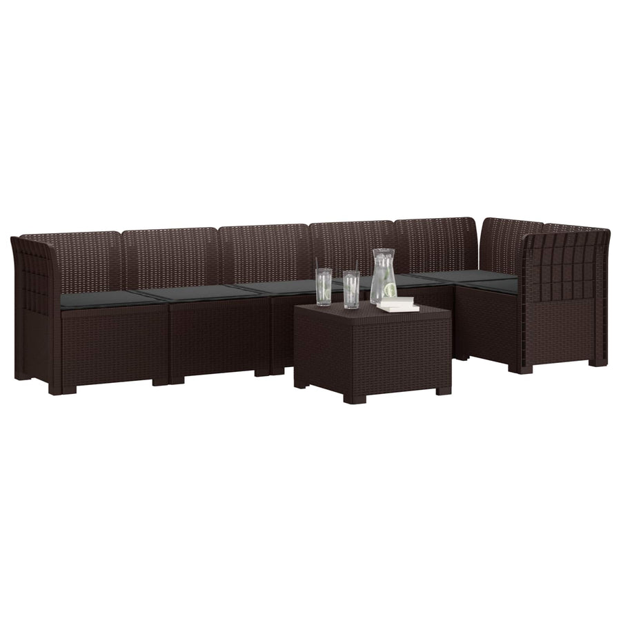 6-Zits Tuin Sofa met Kussens Rattan Look PP Bruin