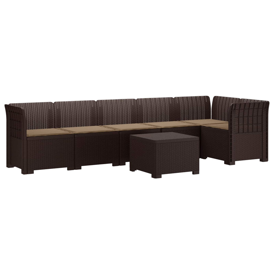 6-Zits Tuin Sofa met Kussens Rattan Look PP Bruin
