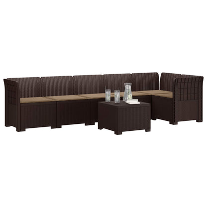 6-Zits Tuin Sofa met Kussens Rattan Look PP Bruin