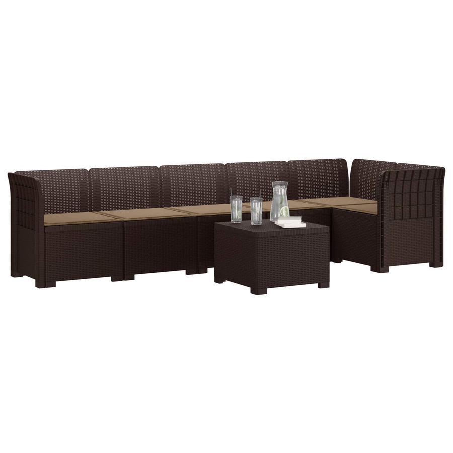 6-Zits Tuin Sofa met Kussens Rattan Look PP Bruin