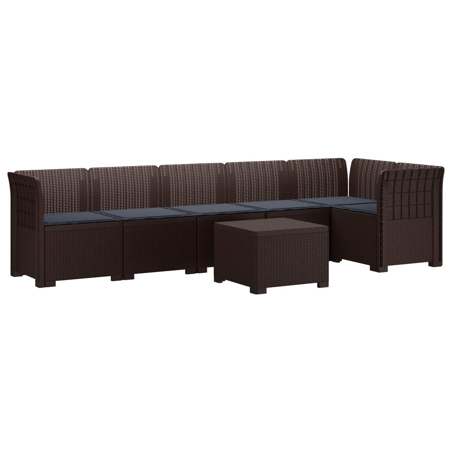 6-Zits Tuin Sofa met Kussens Rattan Look PP Bruin