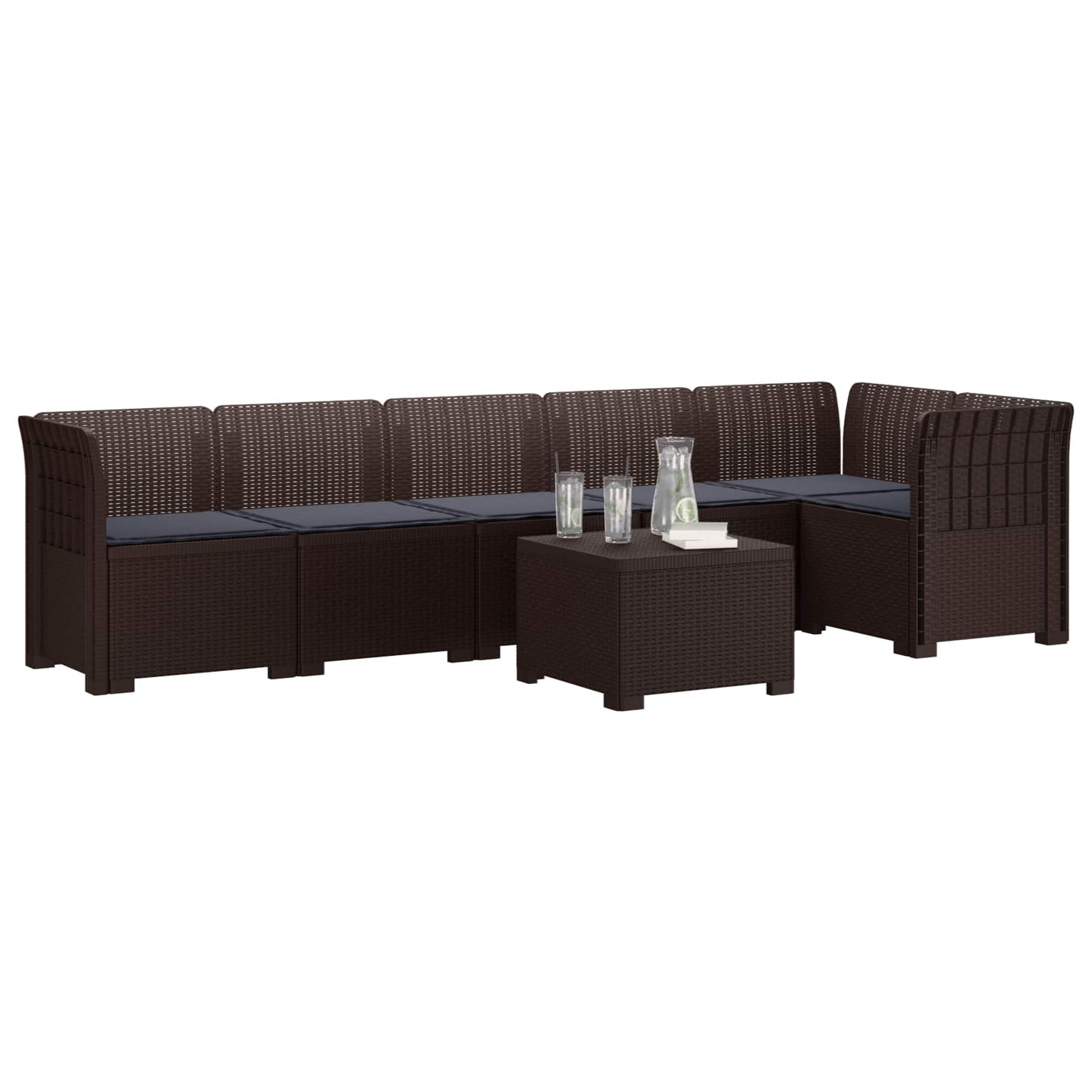 6-Zits Tuin Sofa met Kussens Rattan Look PP Bruin