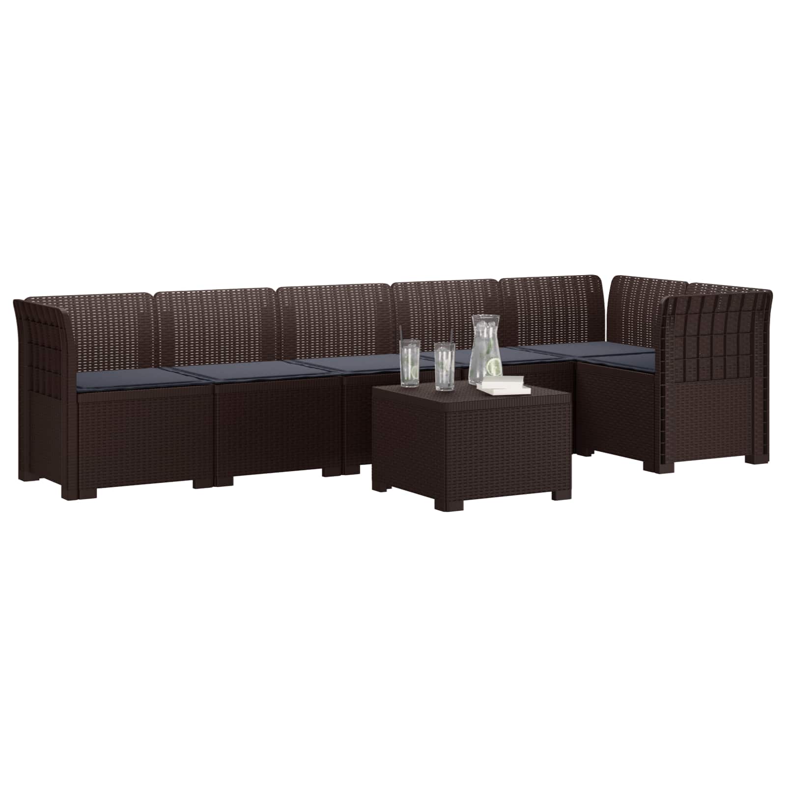6-Zits Tuin Sofa met Kussens Rattan Look PP Bruin