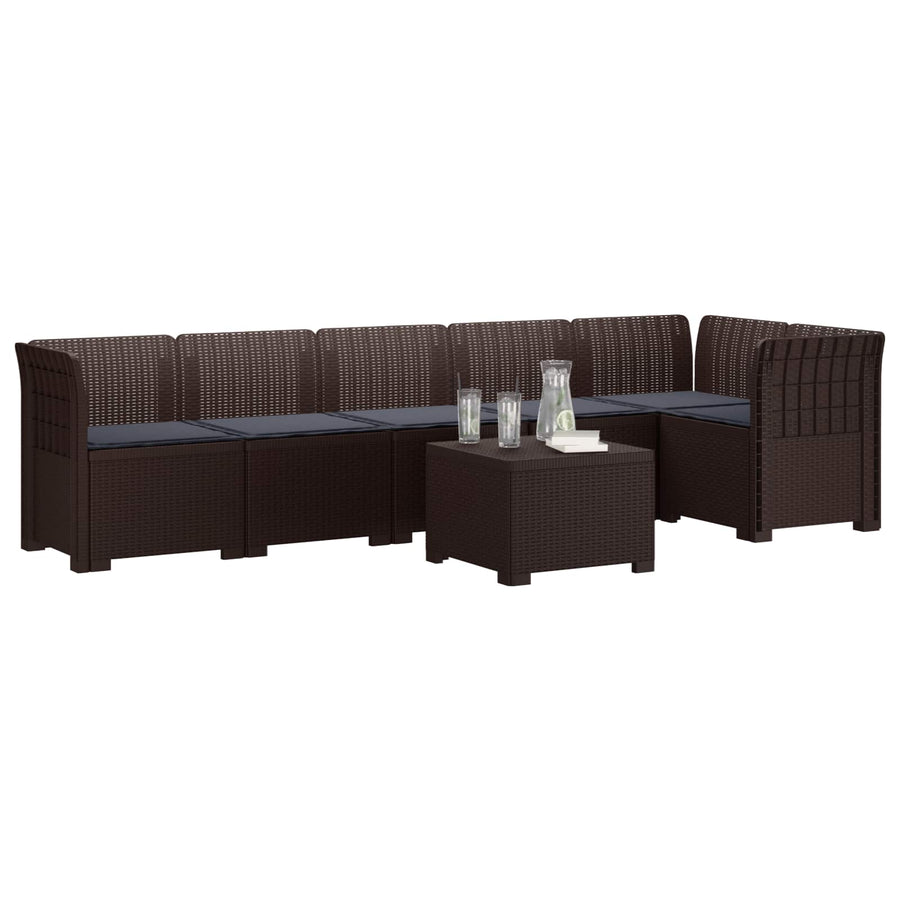 6-Zits Tuin Sofa met Kussens Rattan Look PP Bruin
