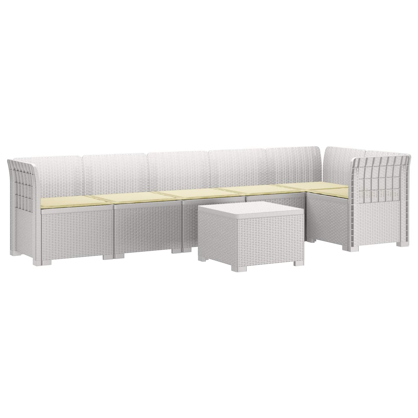 6-Zits Tuin Sofa met Kussens Rattan Look PP Wit