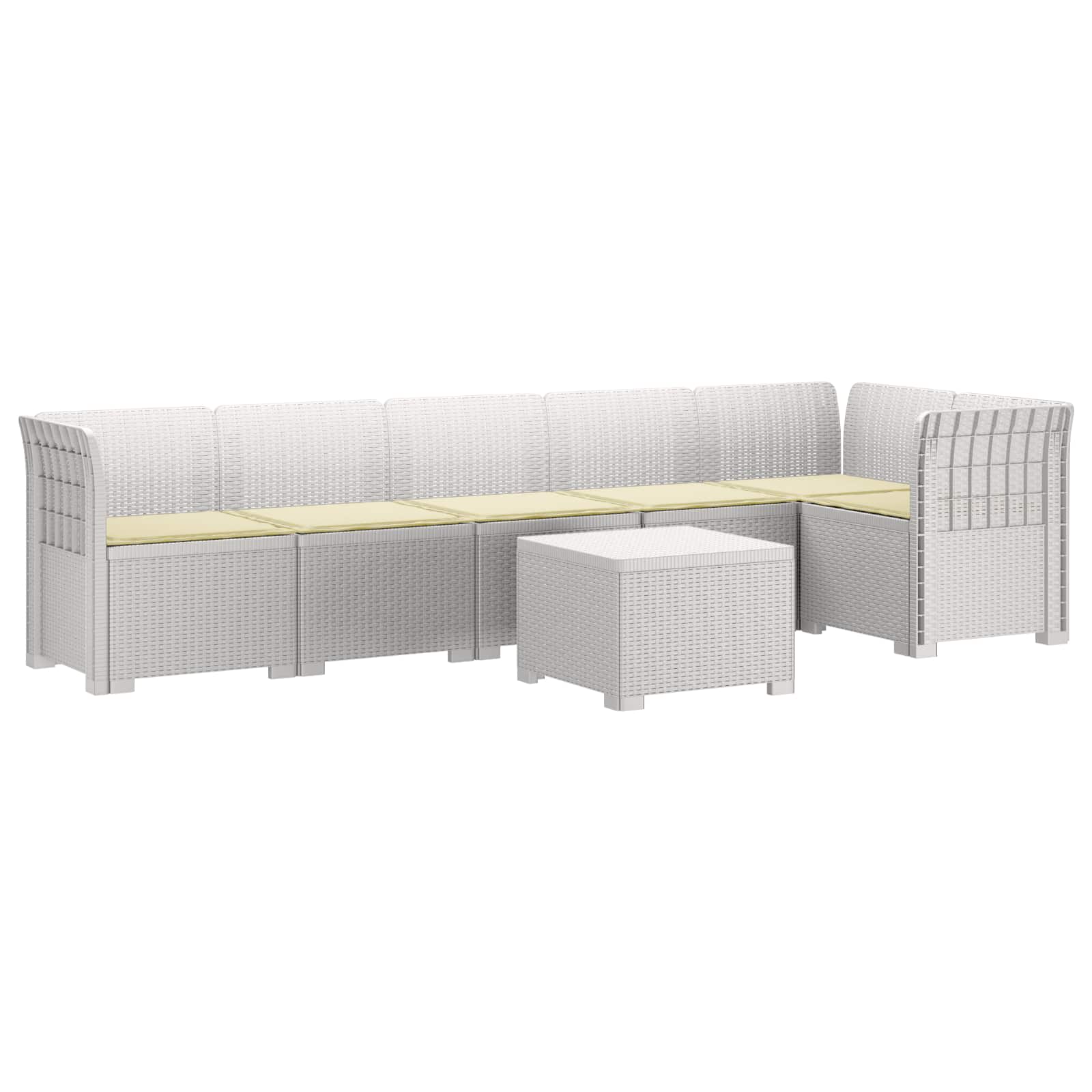 6-Zits Tuin Sofa met Kussens Rattan Look PP Wit