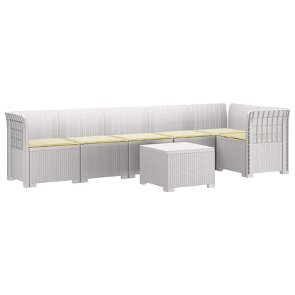6-Zits Tuin Sofa met Kussens Rattan Look PP Wit