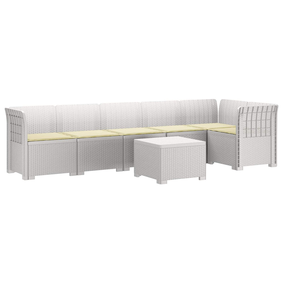 6-Zits Tuin Sofa met Kussens Rattan Look PP Wit