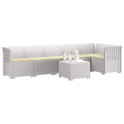 6-Zits Tuin Sofa met Kussens Rattan Look PP Wit