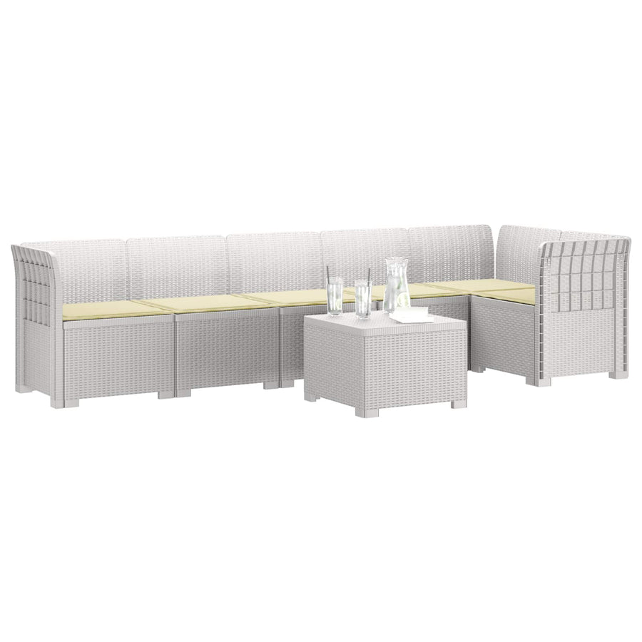 6-Zits Tuin Sofa met Kussens Rattan Look PP Wit