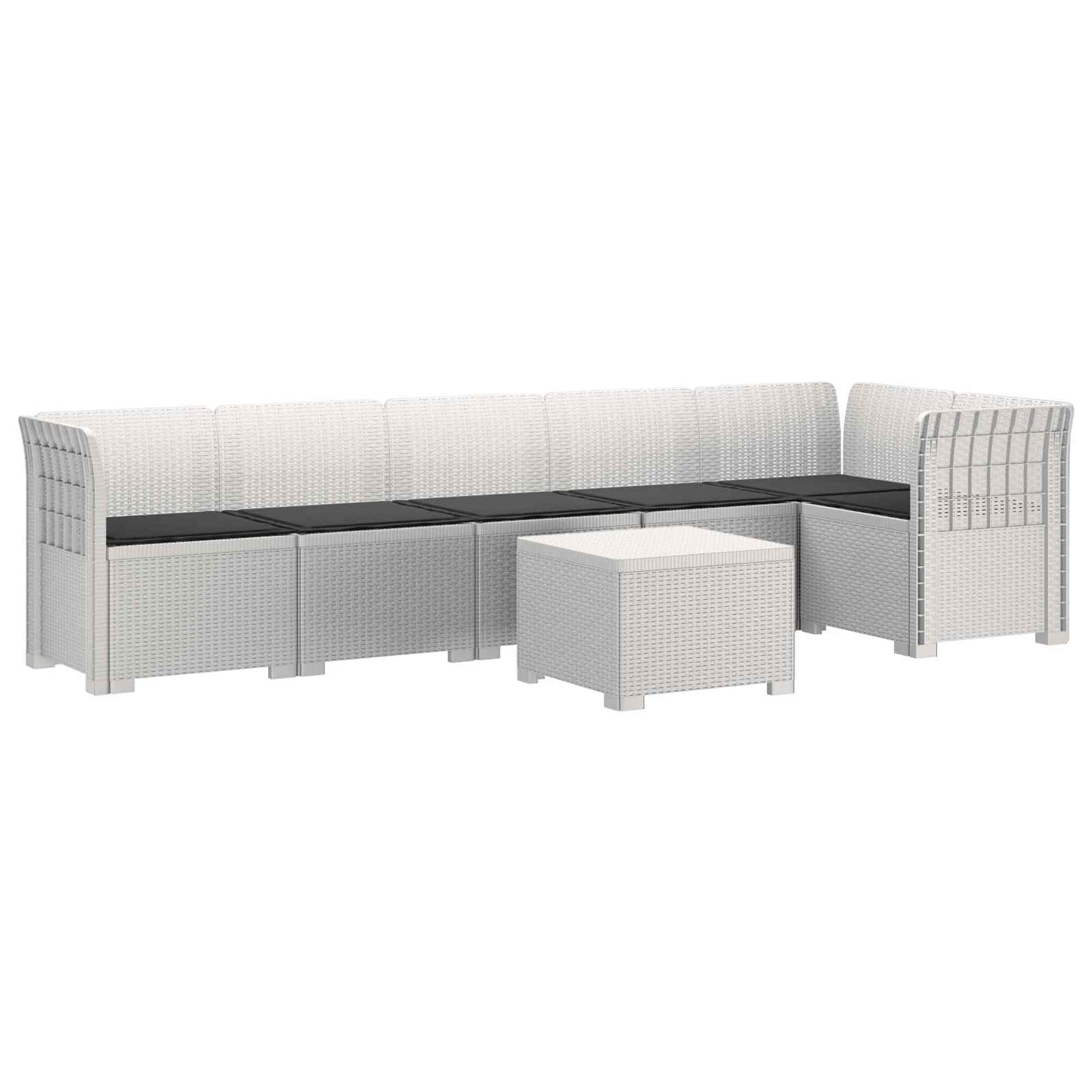 6-Zits Tuin Sofa met Kussens Rattan Look PP Wit