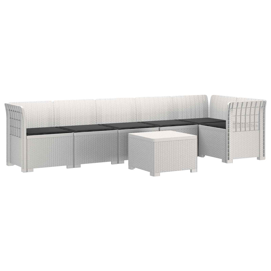 6-Zits Tuin Sofa met Kussens Rattan Look PP Wit