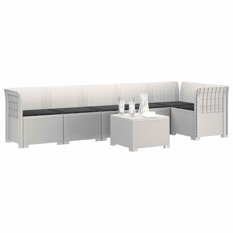 6-Zits Tuin Sofa met Kussens Rattan Look PP Wit