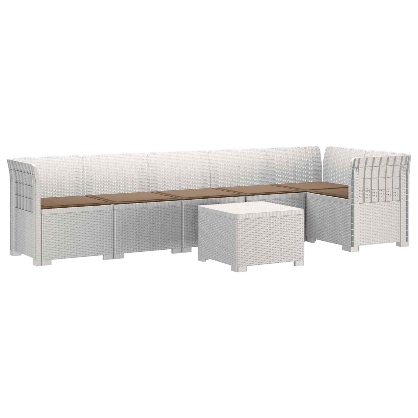 6-Zits Tuin Sofa met Kussens Rattan Look PP Wit