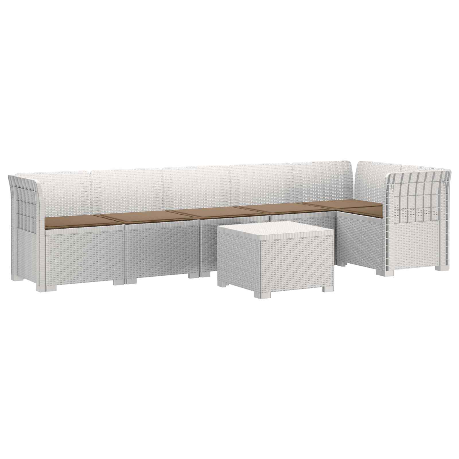 6-Zits Tuin Sofa met Kussens Rattan Look PP Wit