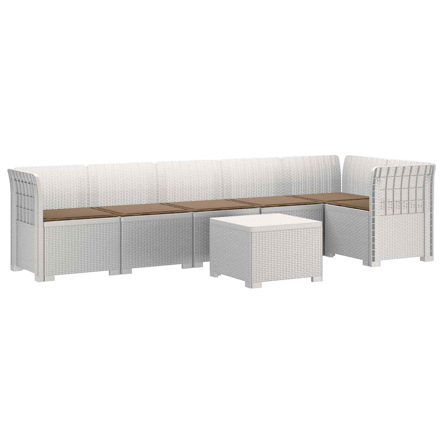 6-Zits Tuin Sofa met Kussens Rattan Look PP Wit