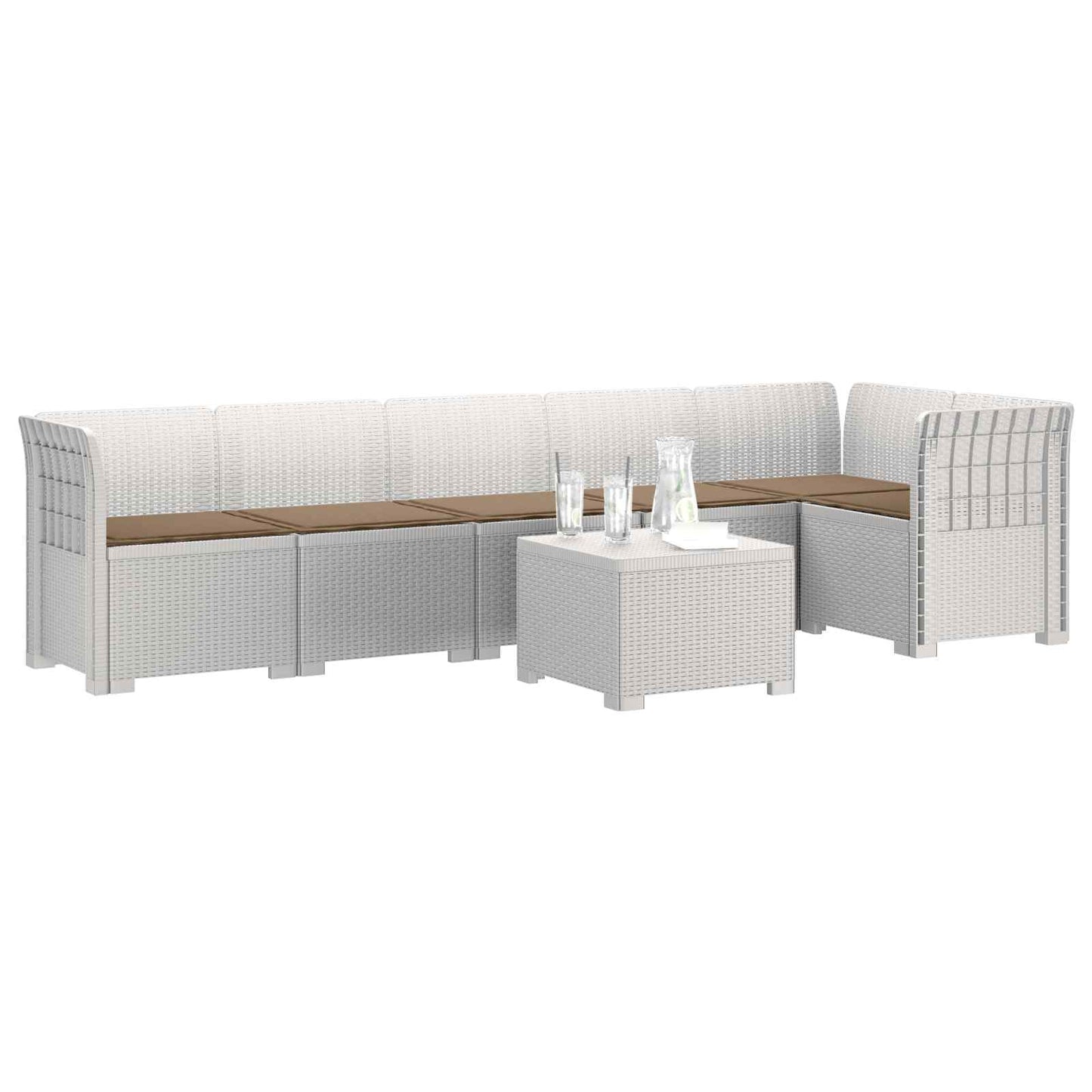 6-Zits Tuin Sofa met Kussens Rattan Look PP Wit