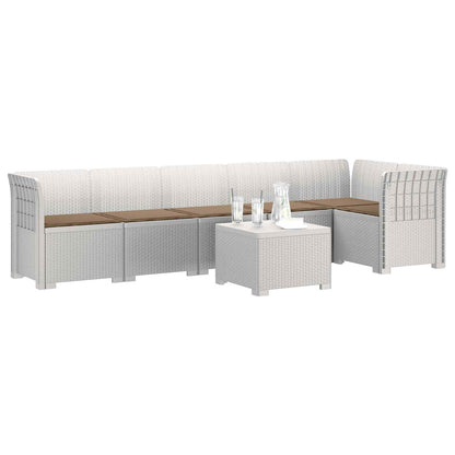 6-Zits Tuin Sofa met Kussens Rattan Look PP Wit