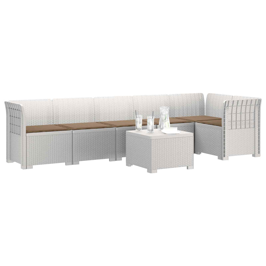 6-Zits Tuin Sofa met Kussens Rattan Look PP Wit