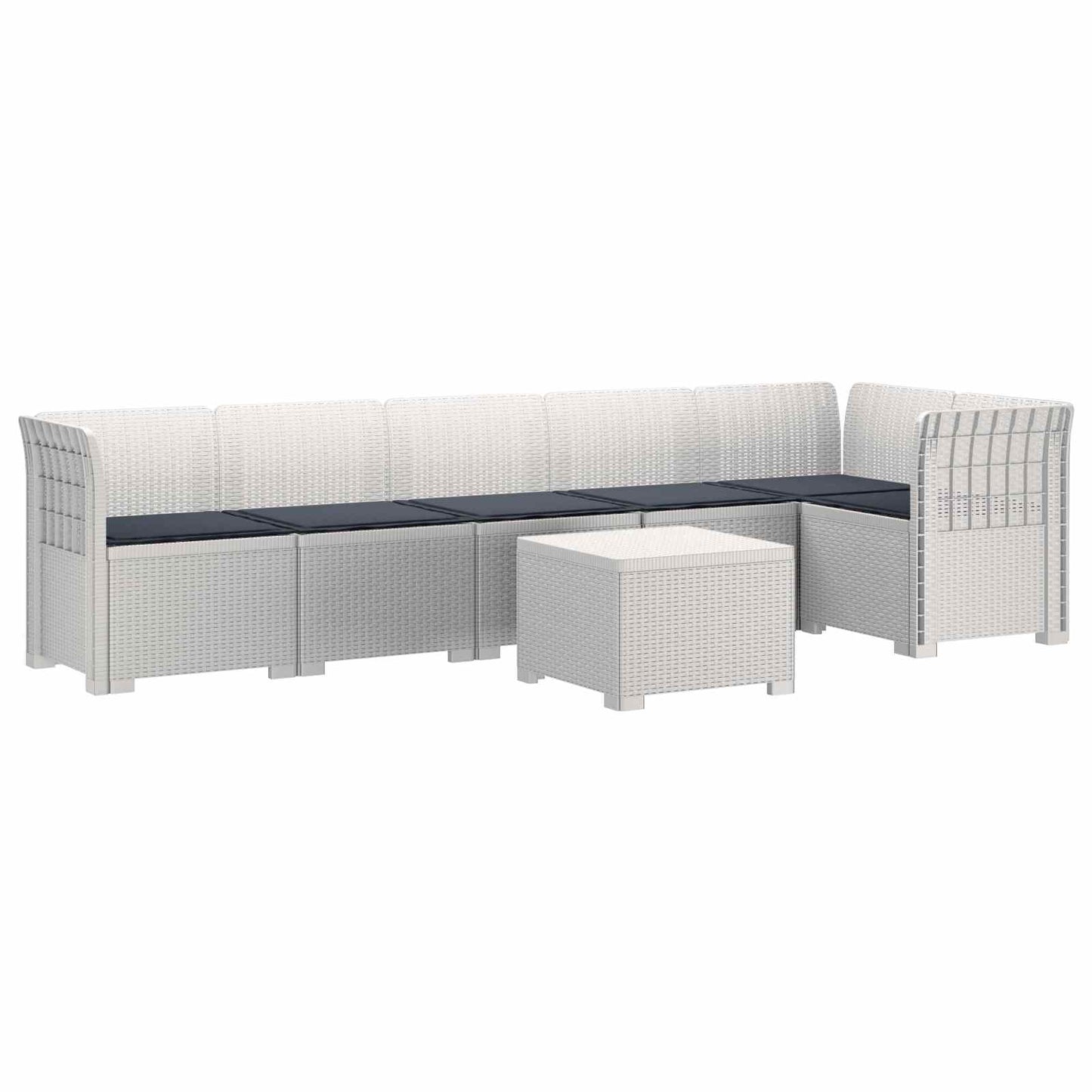 6-Zits Tuin Sofa met Kussens Rattan Look PP Wit