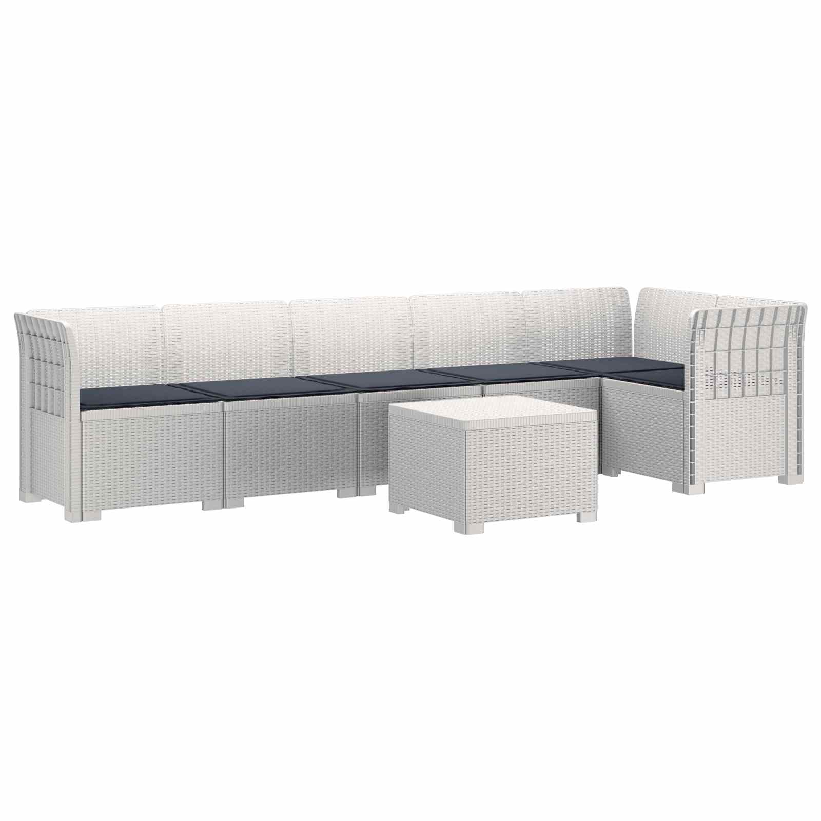 6-Zits Tuin Sofa met Kussens Rattan Look PP Wit