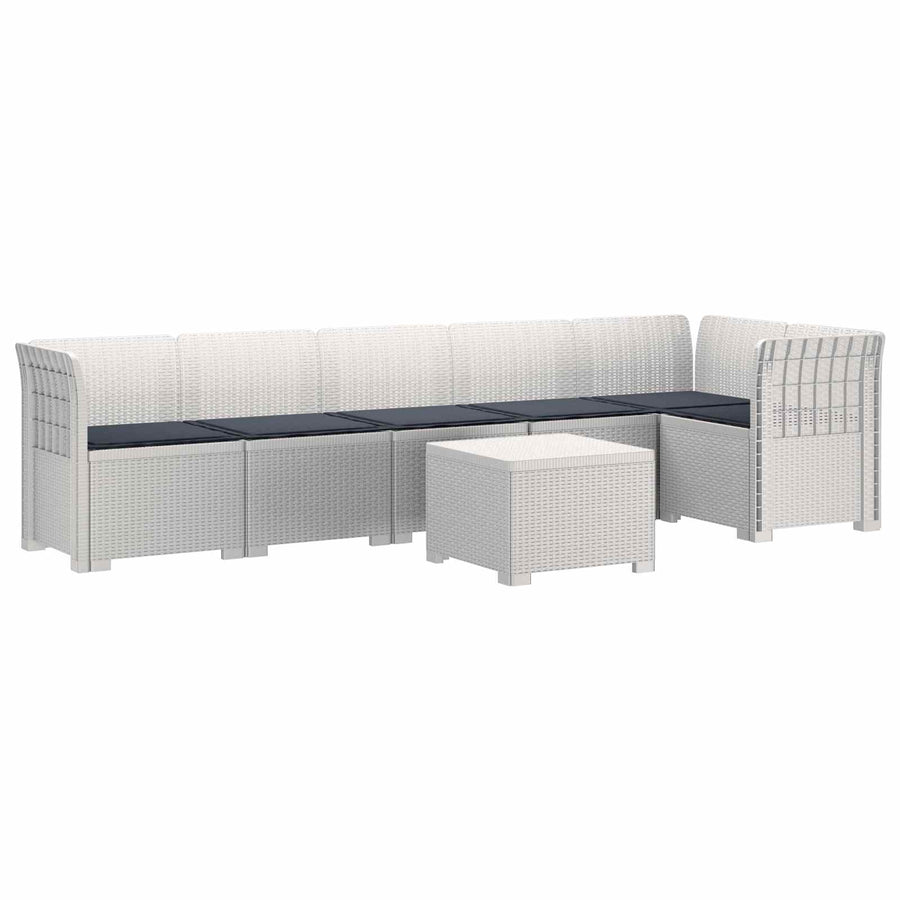 6-Zits Tuin Sofa met Kussens Rattan Look PP Wit
