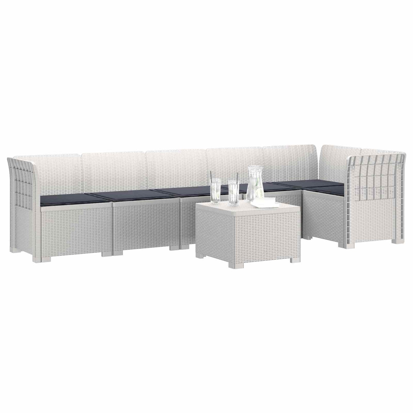 6-Zits Tuin Sofa met Kussens Rattan Look PP Wit