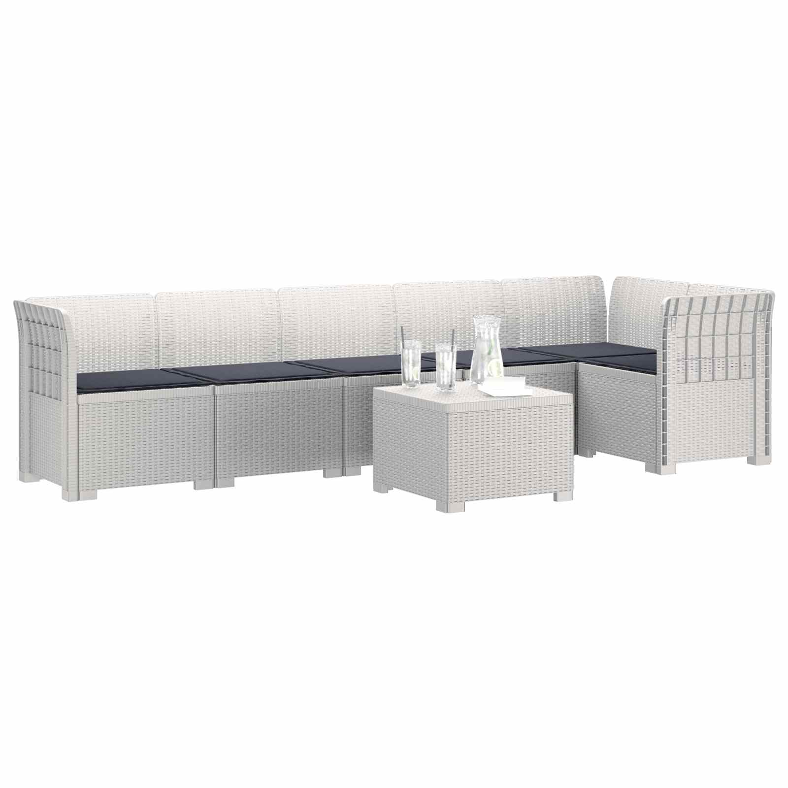6-Zits Tuin Sofa met Kussens Rattan Look PP Wit