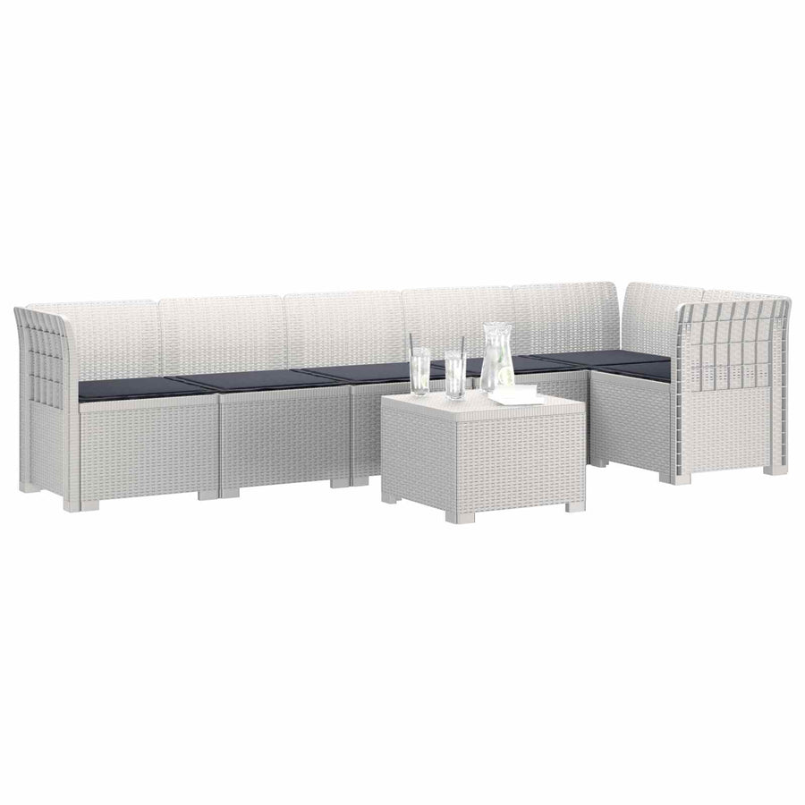 6-Zits Tuin Sofa met Kussens Rattan Look PP Wit
