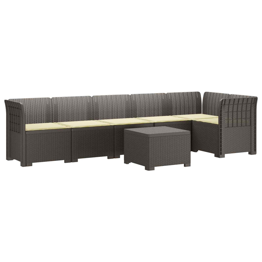 6-Zits Tuin Sofa met Kussens Rattan Look PP Lichtgrijs
