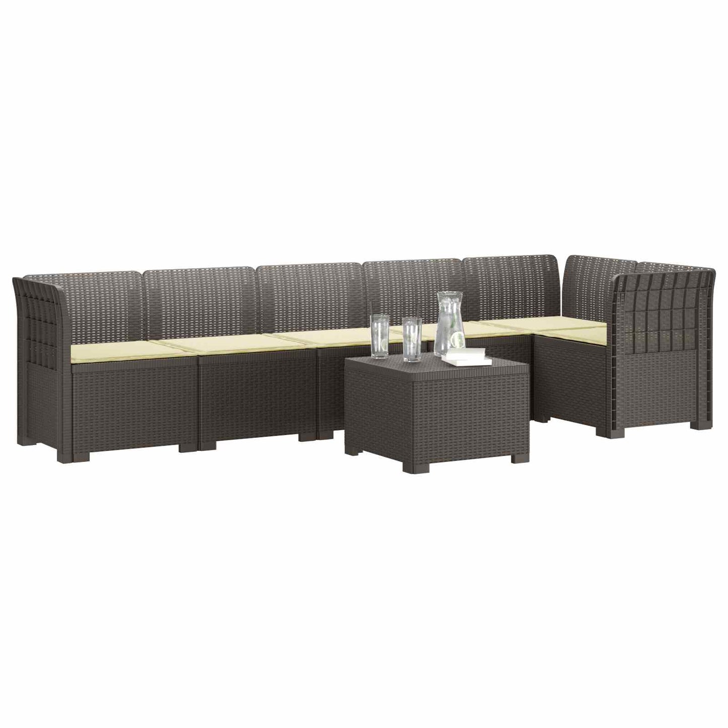 6-Zits Tuin Sofa met Kussens Rattan Look PP Lichtgrijs