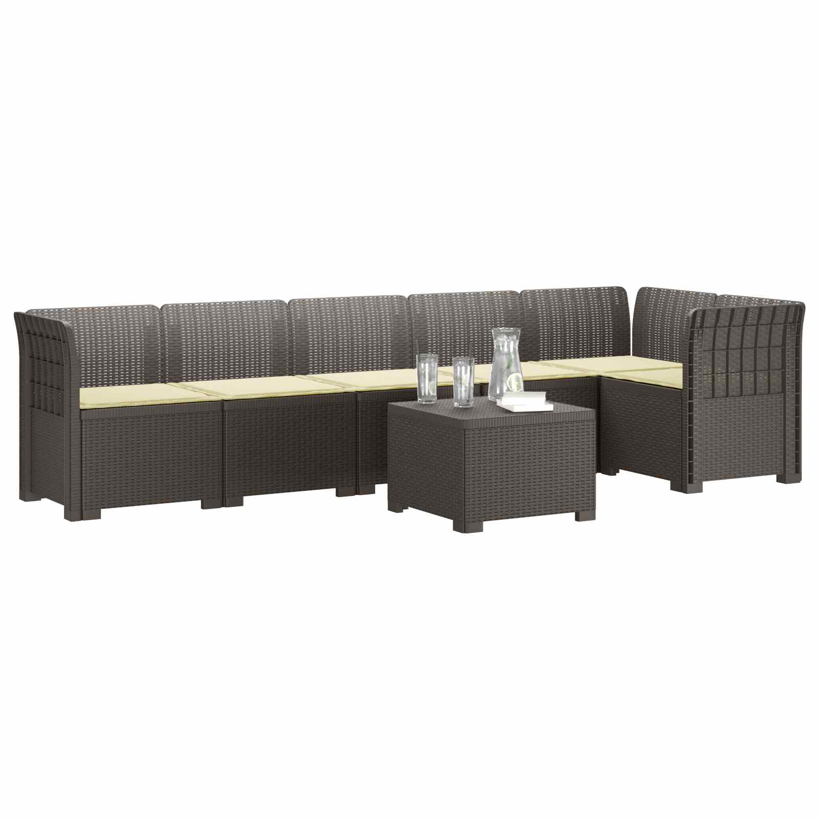 6-Zits Tuin Sofa met Kussens Rattan Look PP Lichtgrijs