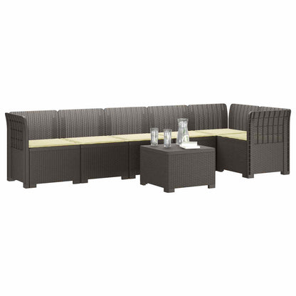 6-Zits Tuin Sofa met Kussens Rattan Look PP Lichtgrijs