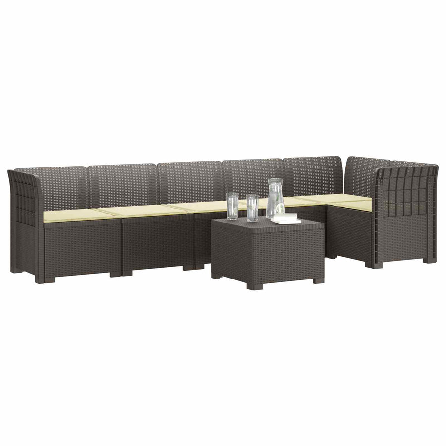 6-Zits Tuin Sofa met Kussens Rattan Look PP Lichtgrijs