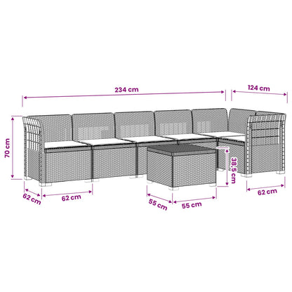 6-Zits Tuin Sofa met Kussens Rattan Look PP Lichtgrijs