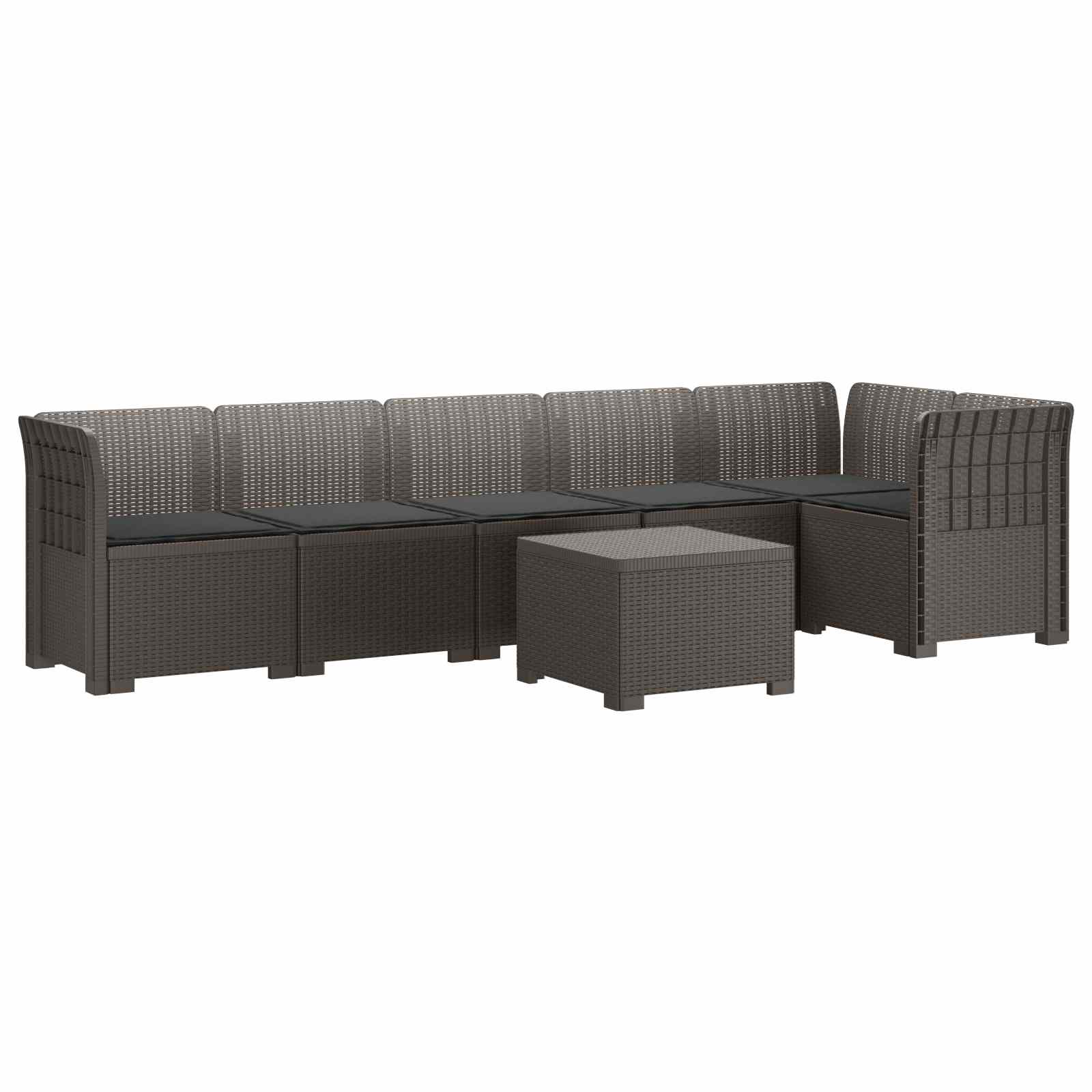 6-Zits Tuin Sofa met Kussens Rattan Look PP Lichtgrijs