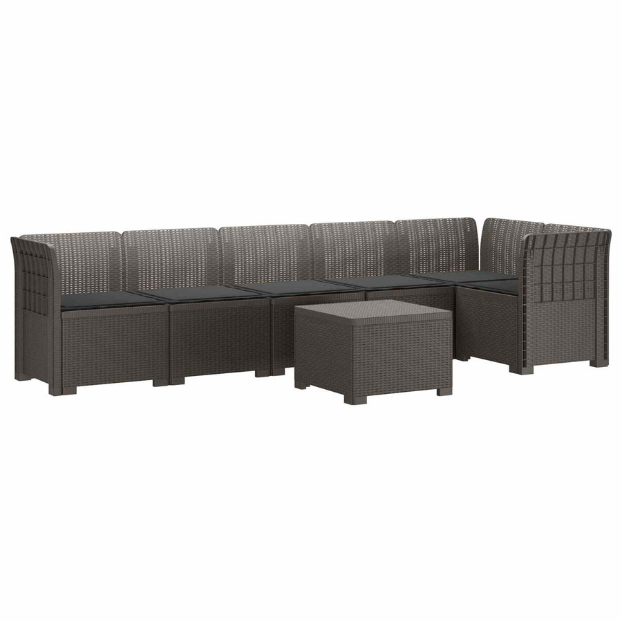 6-Zits Tuin Sofa met Kussens Rattan Look PP Lichtgrijs