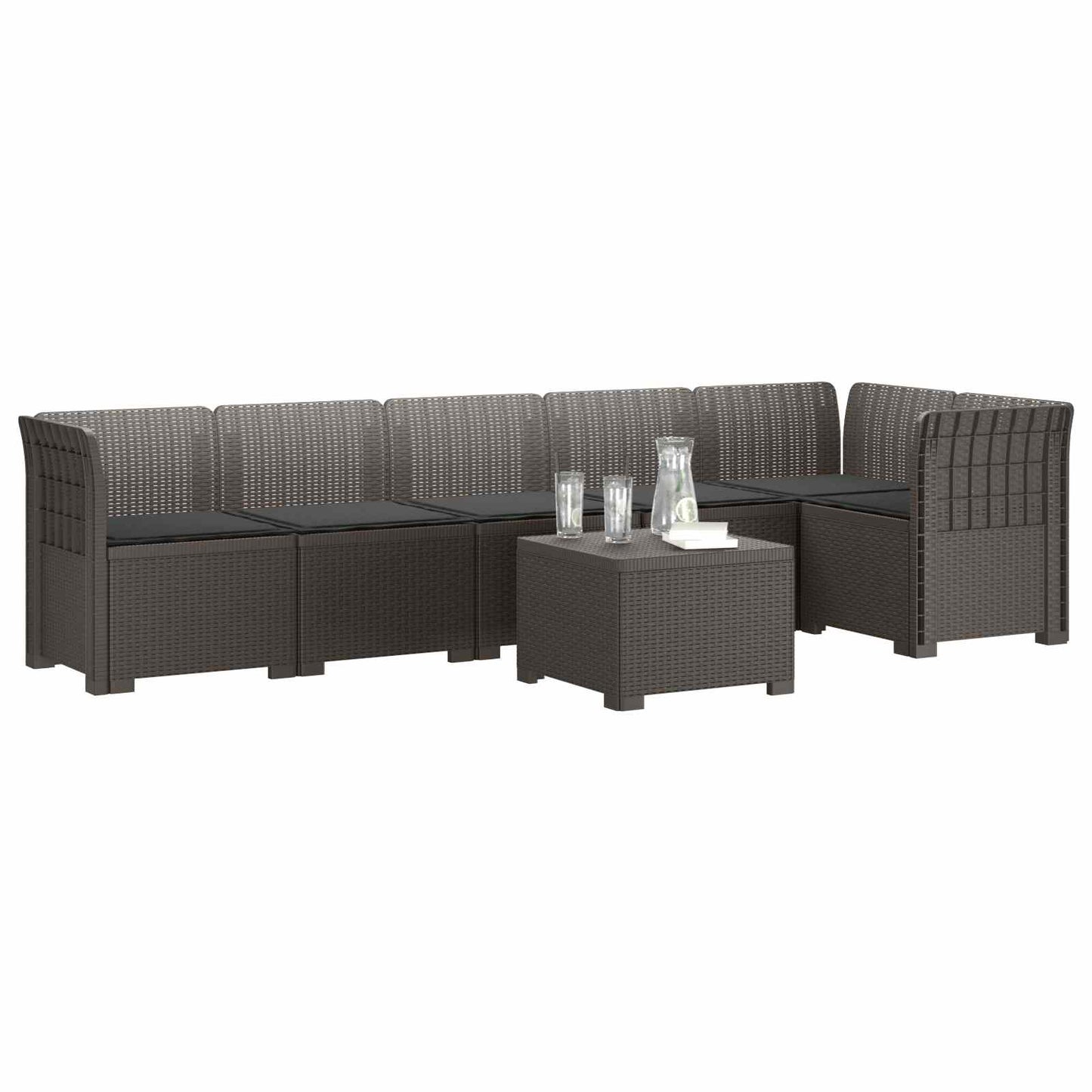 6-Zits Tuin Sofa met Kussens Rattan Look PP Lichtgrijs